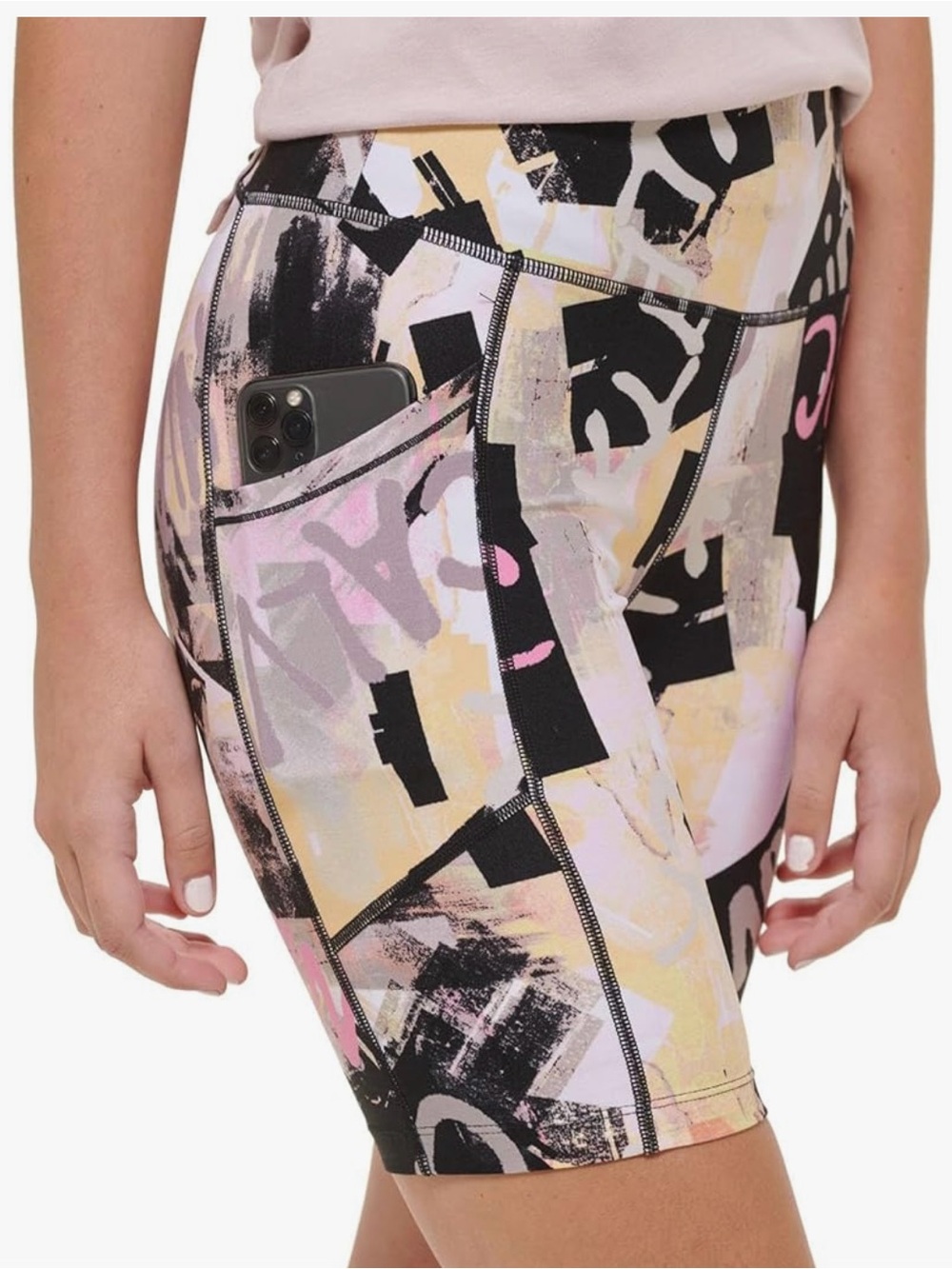 Calvin Klein Abstract Print Bike Shorts in Black, Pink, Yellow - Picture 2 of 5